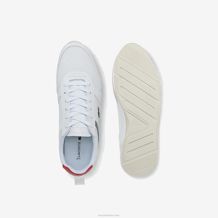 homens Lacoste branco e vermelho 286 Menerva Tênis esportivo com detalhes em couro e tecido 08D01704
