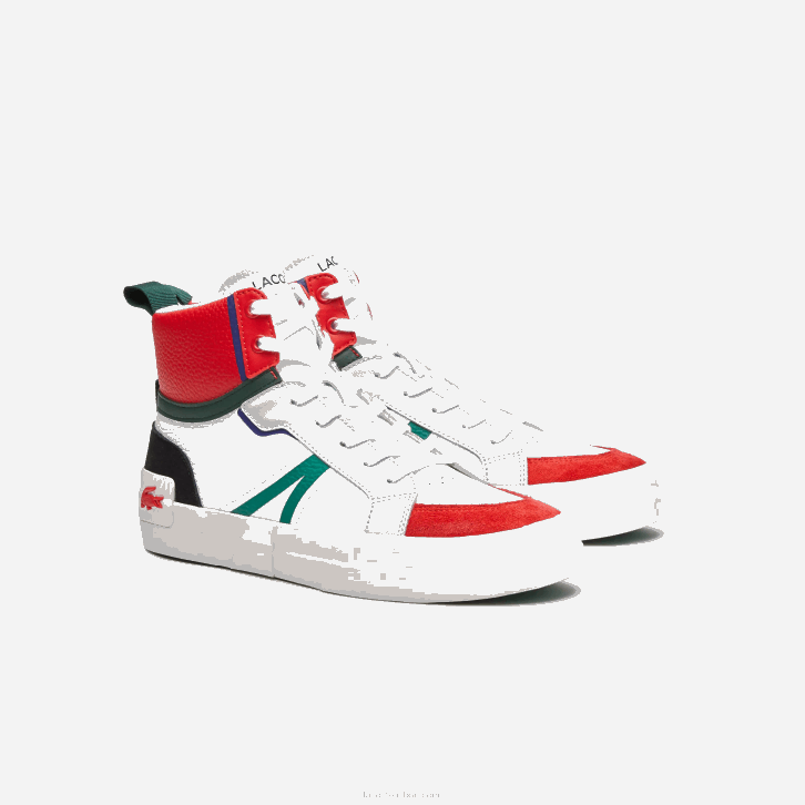 homens Lacoste branco e vermelho 286 l004 tênis mid couro 08D01794