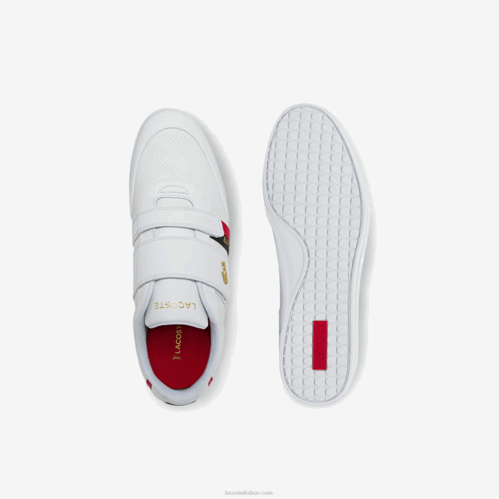 homens Lacoste branco e vermelho 286 tênis com tira misano couro e sintético 08D01878