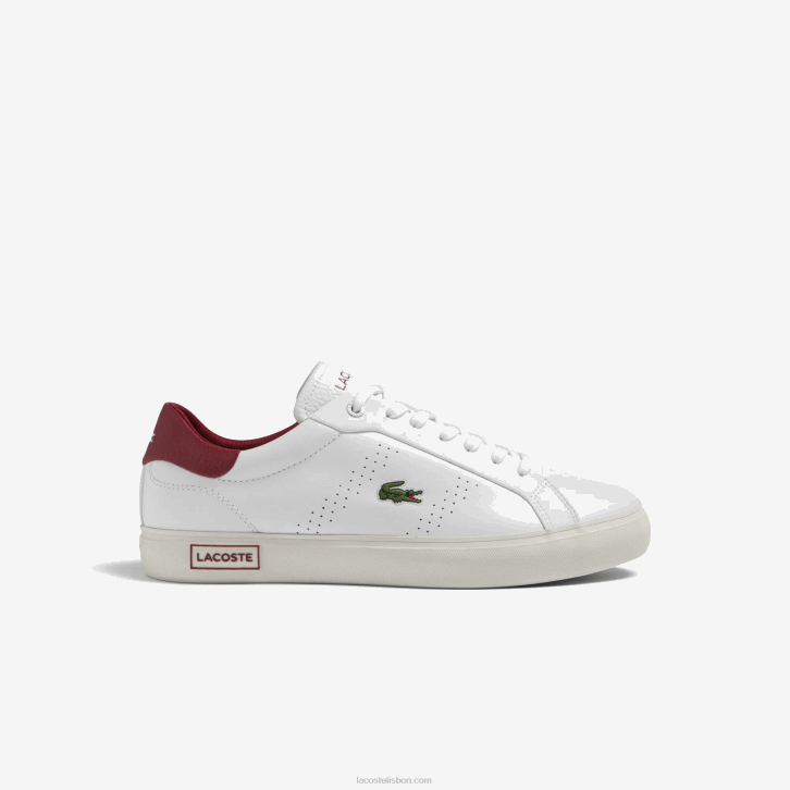 homens Lacoste branco e vermelho 286 tênis powercourt 2.0 com salto em couro 08D01741