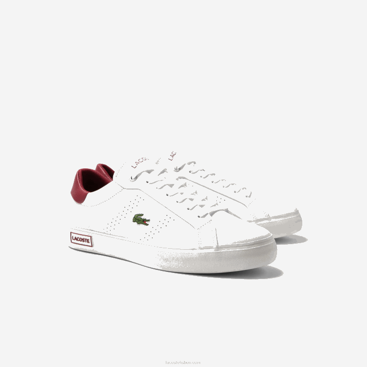 homens Lacoste branco e vermelho 286 tênis powercourt 2.0 com salto em couro 08D01741