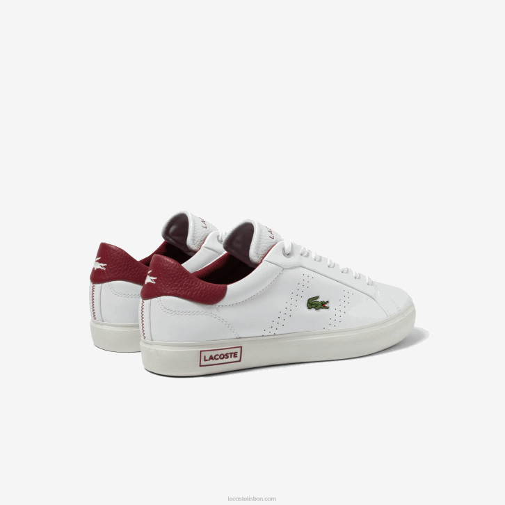 homens Lacoste branco e vermelho 286 tênis powercourt 2.0 com salto em couro 08D01741