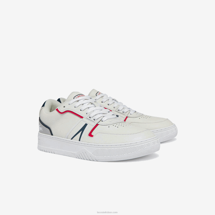 homens Lacoste branco/marinho e vermelho 407 l001 tênis de couro 08D01841