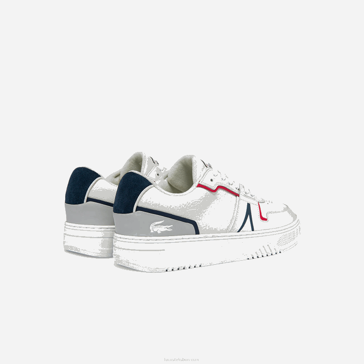 homens Lacoste branco/marinho e vermelho 407 l001 tênis de couro 08D01841