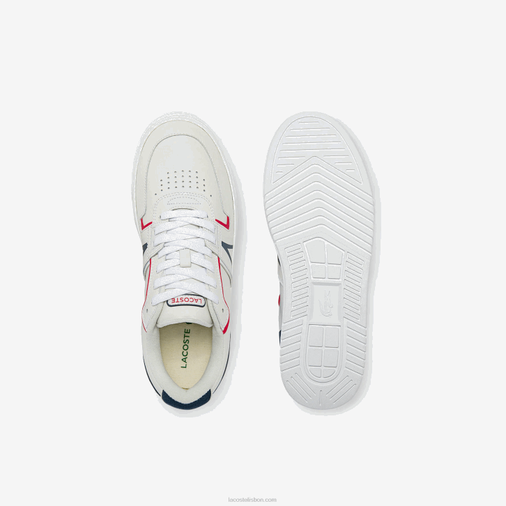 homens Lacoste branco/marinho e vermelho 407 l001 tênis de couro 08D01841