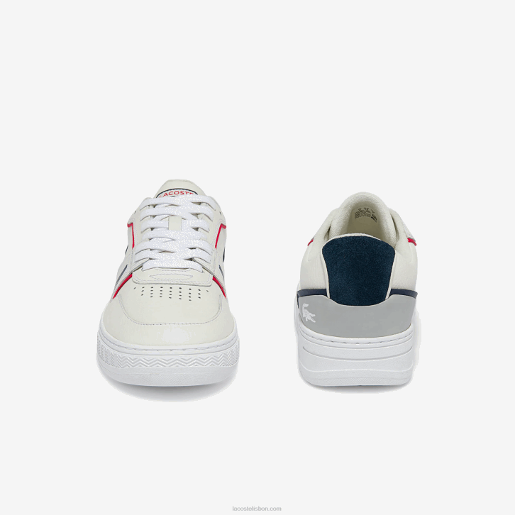 homens Lacoste branco/marinho e vermelho 407 l001 tênis de couro 08D01841