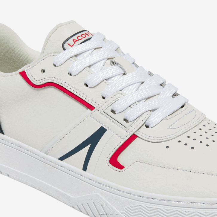 homens Lacoste branco/marinho e vermelho 407 l001 tênis de couro 08D01841