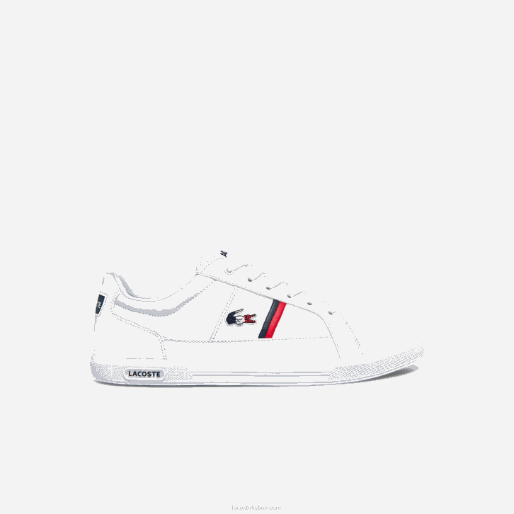 homens Lacoste branco/marinho e vermelho 407 tênis europa tricolor couro e sintético 08D01876