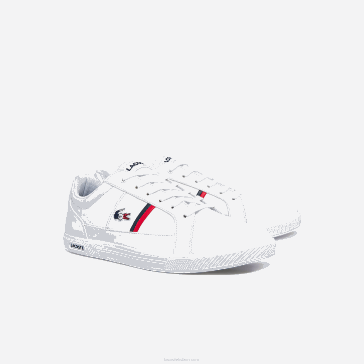 homens Lacoste branco/marinho e vermelho 407 tênis europa tricolor couro e sintético 08D01876