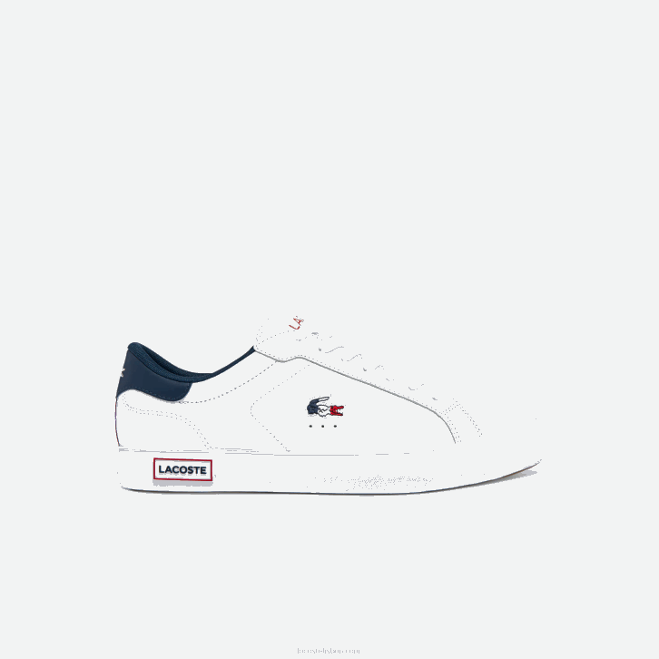 homens Lacoste branco/marinho e vermelho 407 tênis tricolor de couro powercourt 08D01858