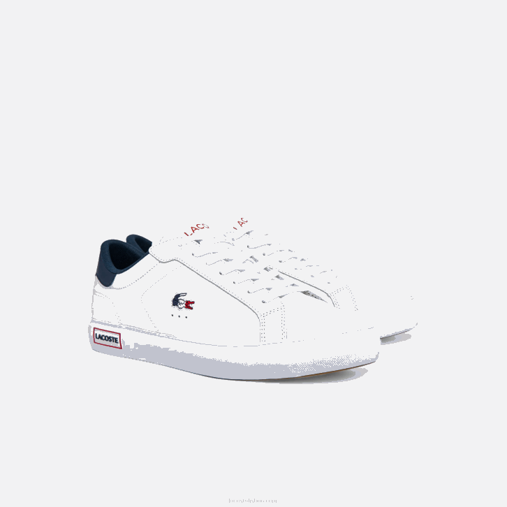 homens Lacoste branco/marinho e vermelho 407 tênis tricolor de couro powercourt 08D01858