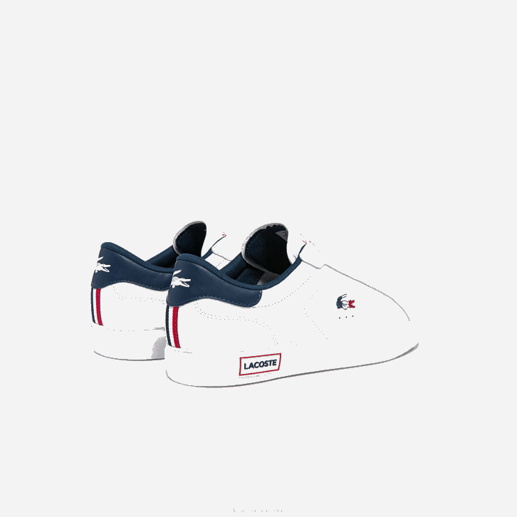 homens Lacoste branco/marinho e vermelho 407 tênis tricolor de couro powercourt 08D01858