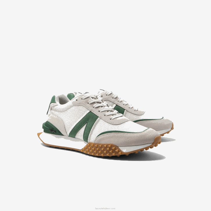 homens Lacoste branco/verde 082 tênis l-spin luxo em couro 08D01738