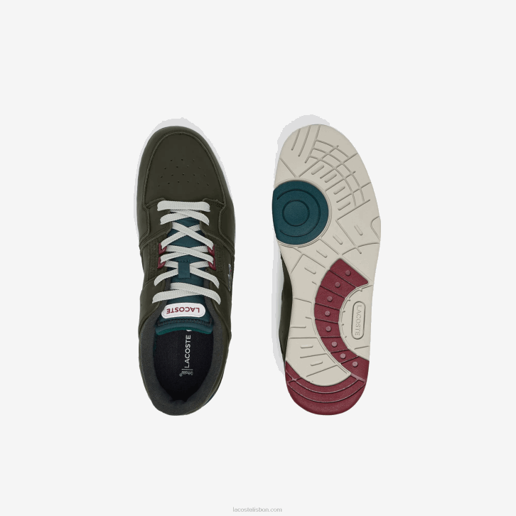 homens Lacoste cáqui e branco 255 tênis de contraste de cor de couro de gaiola de tribunal 08D01705