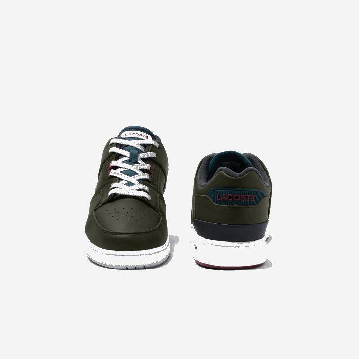 homens Lacoste cáqui e branco 255 tênis de contraste de cor de couro de gaiola de tribunal 08D01705