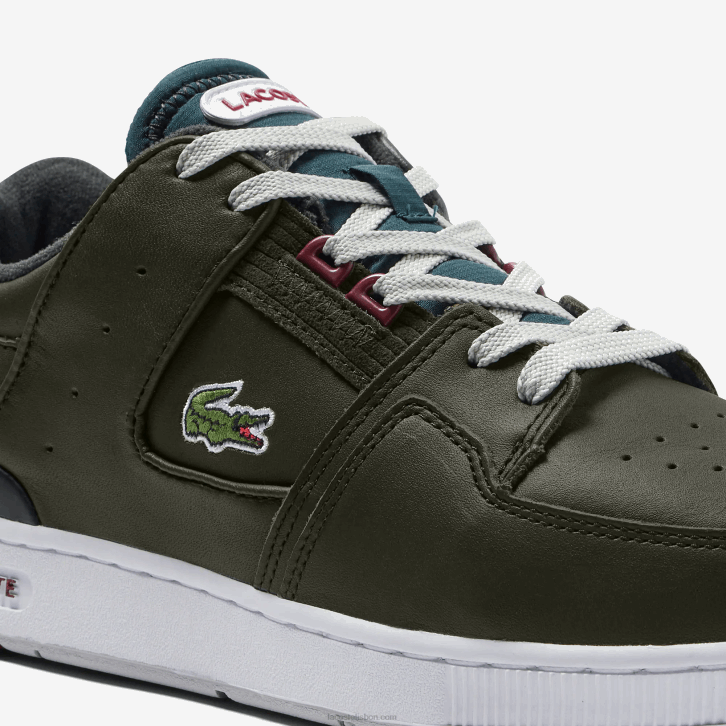 homens Lacoste cáqui e branco 255 tênis de contraste de cor de couro de gaiola de tribunal 08D01705