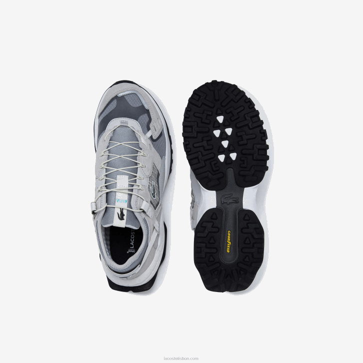 homens Lacoste cinza claro e preto gb7 tênis l-guard breaker em tecido e camurça 08D01827