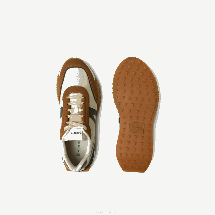 homens Lacoste goma bronzeada tg5 l-spin deluxe couro de inverno e sapatos ao ar livre têxteis 08D01782