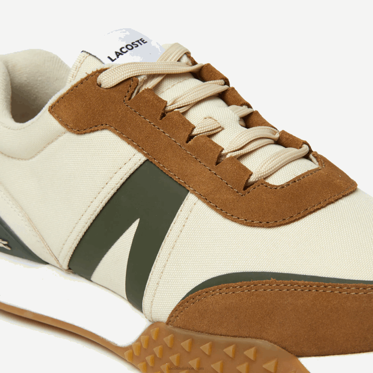 homens Lacoste goma bronzeada tg5 l-spin deluxe couro de inverno e sapatos ao ar livre têxteis 08D01782