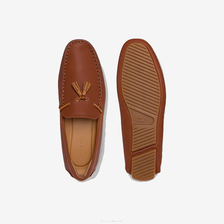 homens Lacoste goma marrom 524 Piloter sapato de corrida em couro com tassel 08D01843