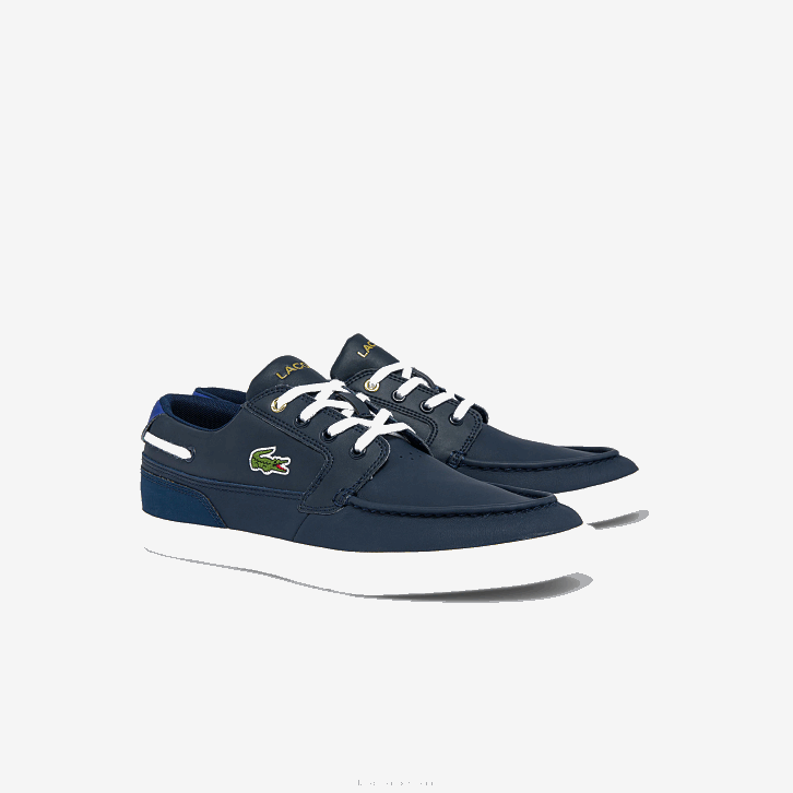 homens Lacoste marinho e branco 092 couro de convés bayliss e sapatos de barco sintéticos 08D01803