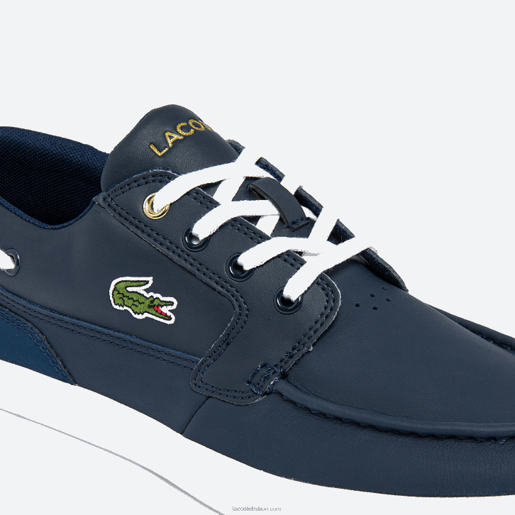 homens Lacoste marinho e branco 092 couro de convés bayliss e sapatos de barco sintéticos 08D01803