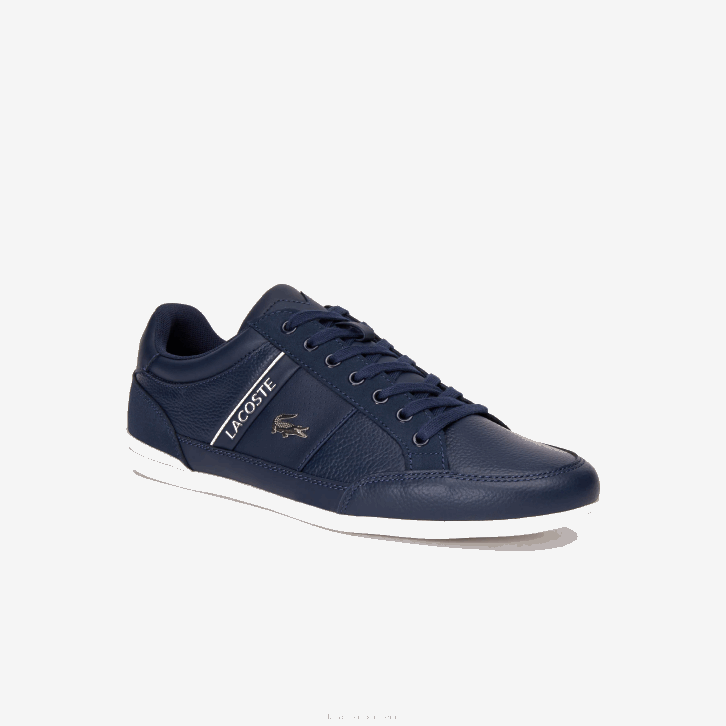 homens Lacoste marinho e off white j18 tênis de couro chaymon 08D01710