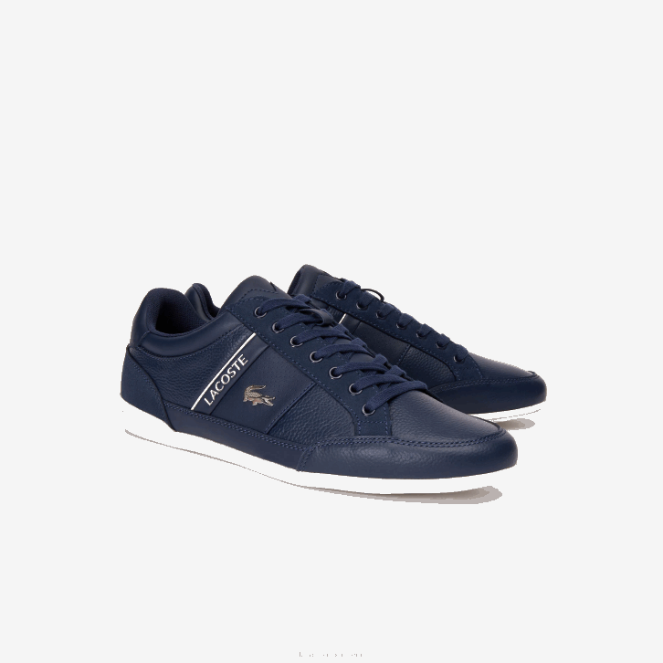 homens Lacoste marinho e off white j18 tênis de couro chaymon 08D01710