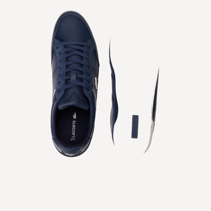 homens Lacoste marinho e off white j18 tênis de couro chaymon 08D01710