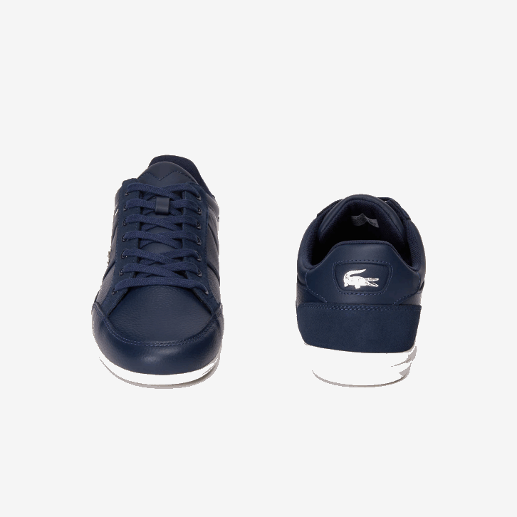 homens Lacoste marinho e off white j18 tênis de couro chaymon 08D01710