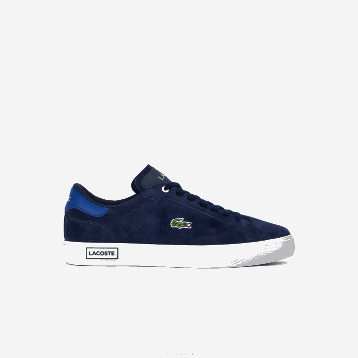homens Lacoste marinho e off white j18 tênis powercourt em couro com contraste de cor 08D01900