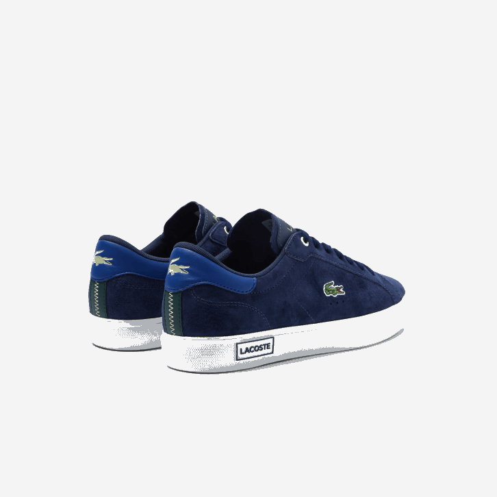 homens Lacoste marinho e off white j18 tênis powercourt em couro com contraste de cor 08D01900