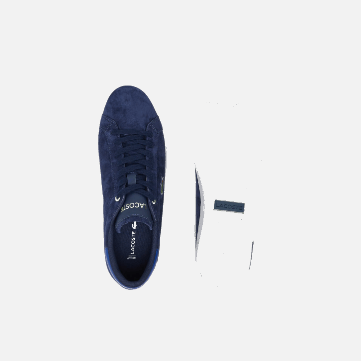 homens Lacoste marinho e off white j18 tênis powercourt em couro com contraste de cor 08D01900