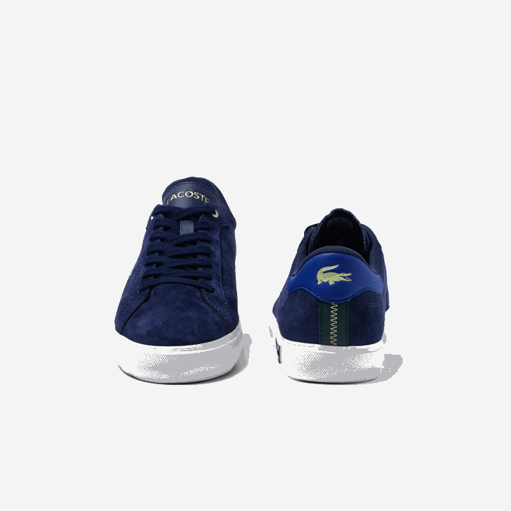 homens Lacoste marinho e off white j18 tênis powercourt em couro com contraste de cor 08D01900