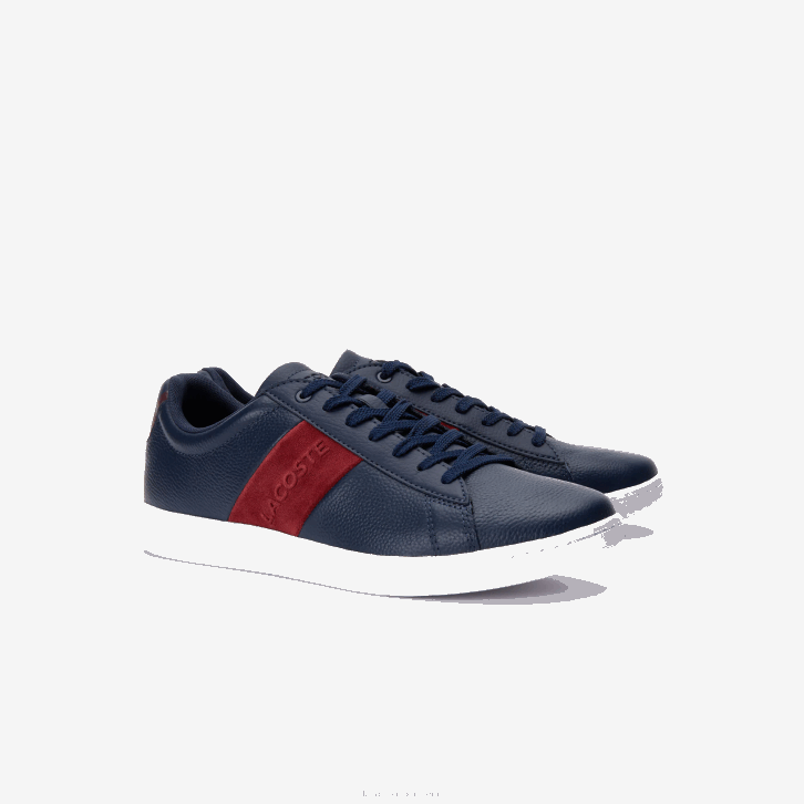 homens Lacoste marinho e vermelho escuro 5a5 tênis carnaby evo couro e camurça 08D01717