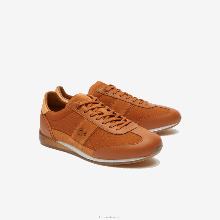 homens Lacoste marrom branco 2c3 tênis de salto alto em tecido angular 08D01800
