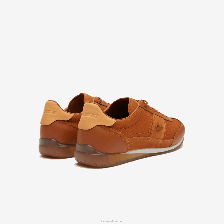 homens Lacoste marrom branco 2c3 tênis de salto alto em tecido angular 08D01800
