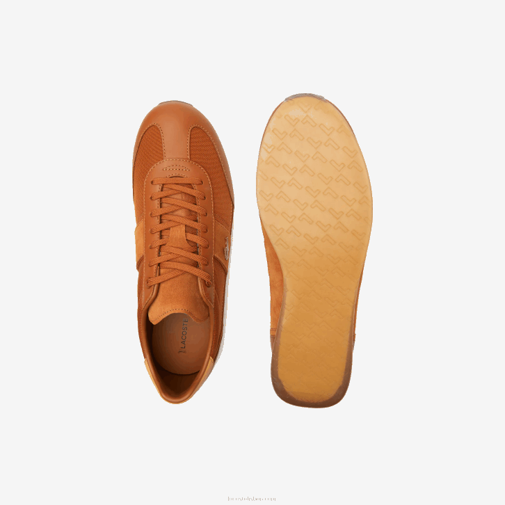 homens Lacoste marrom branco 2c3 tênis de salto alto em tecido angular 08D01800