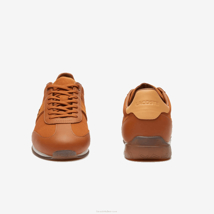 homens Lacoste marrom branco 2c3 tênis de salto alto em tecido angular 08D01800