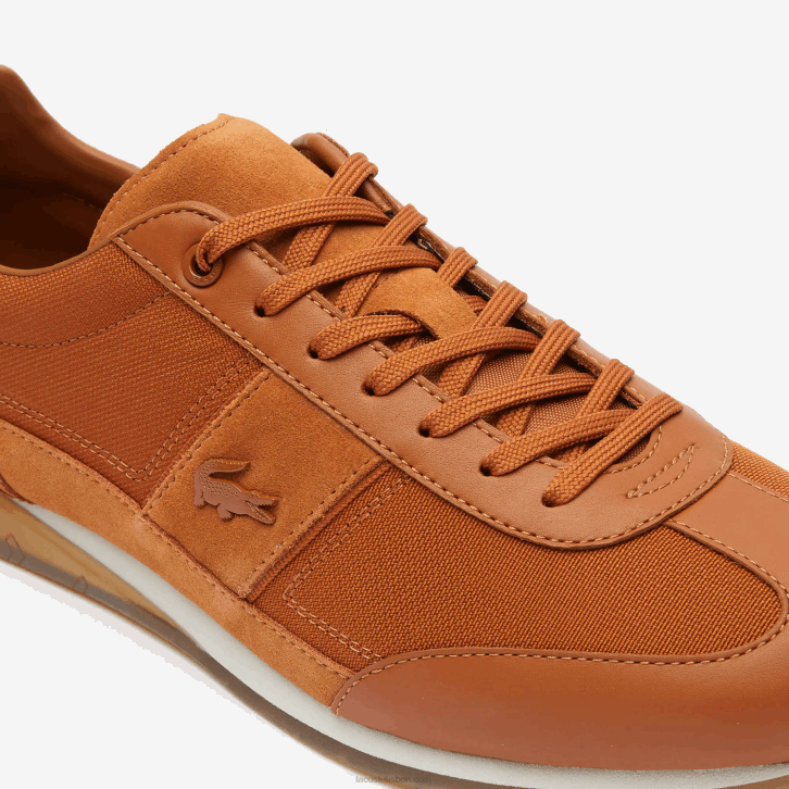 homens Lacoste marrom branco 2c3 tênis de salto alto em tecido angular 08D01800