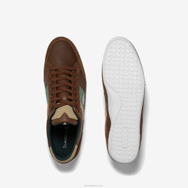 homens Lacoste marrom verde escuro 2a1 tênis de couro chaymon 08D01736