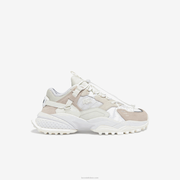 homens Lacoste off white 18c tênis l-guard breaker em tecido e couro 08D01859
