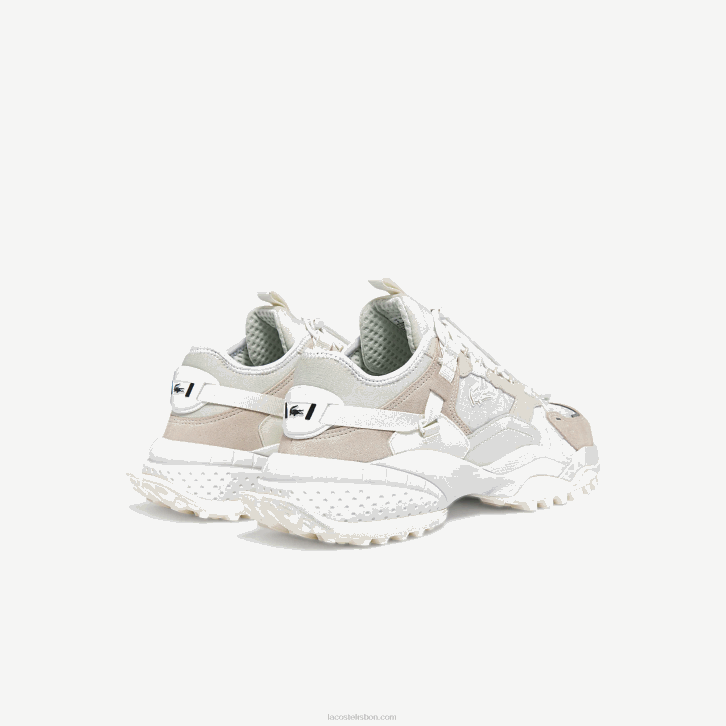 homens Lacoste off white 18c tênis l-guard breaker em tecido e couro 08D01859