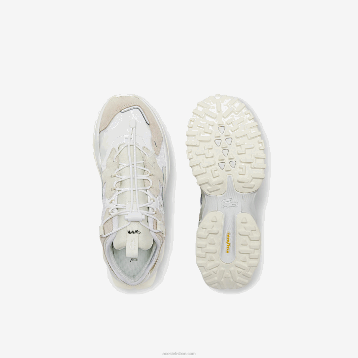 homens Lacoste off white 18c tênis l-guard breaker em tecido e couro 08D01859