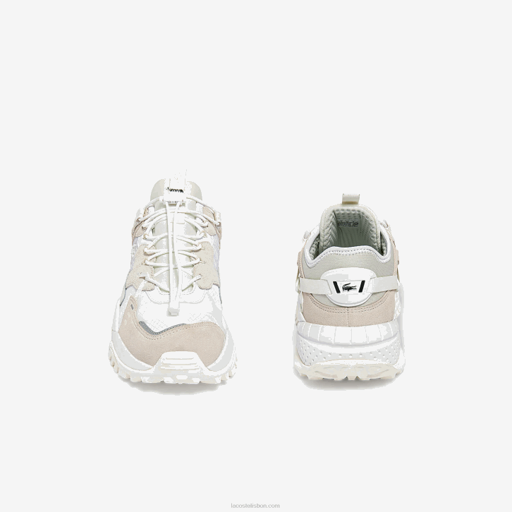 homens Lacoste off white 18c tênis l-guard breaker em tecido e couro 08D01859