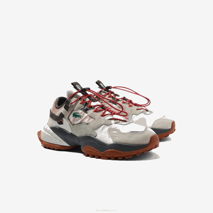 homens Lacoste off white & brown ow8 calçados externos l-guard breaker têxteis 08D01777