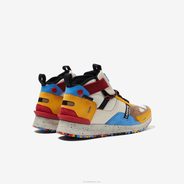 homens Lacoste off white & brown ow8 couro run breaker e calçados outdoor sintéticos 08D01848