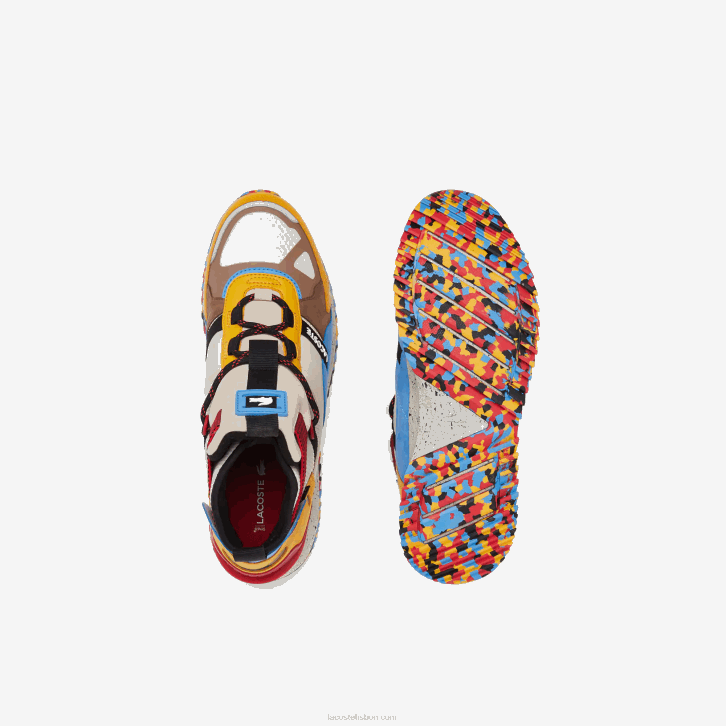 homens Lacoste off white & brown ow8 couro run breaker e calçados outdoor sintéticos 08D01848