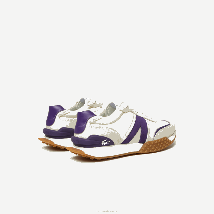 homens Lacoste off white & roxo aja tênis l-spin deluxe em couro contrastante 08D01789