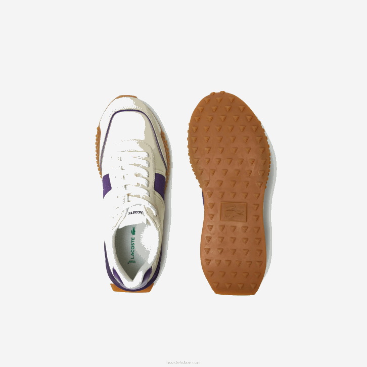 homens Lacoste off white & roxo aja tênis l-spin deluxe em couro contrastante 08D01789